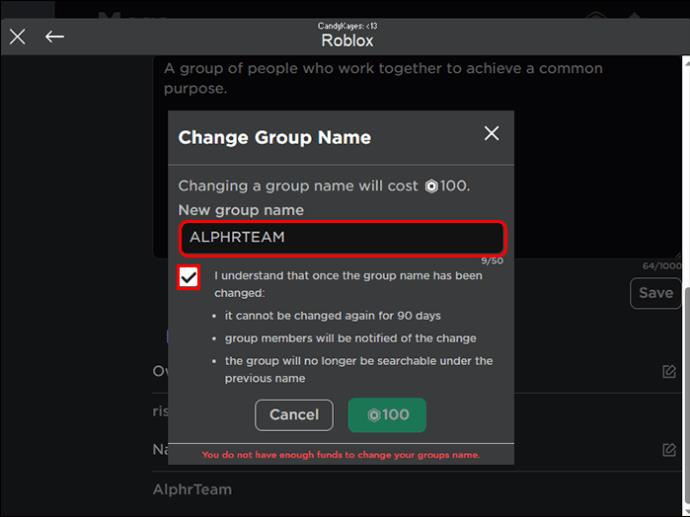 Kako promijeniti naziv grupe u Robloxu