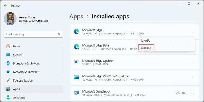 Kā atinstalēt Microsoft Edge operētājsistēmā Windows 11