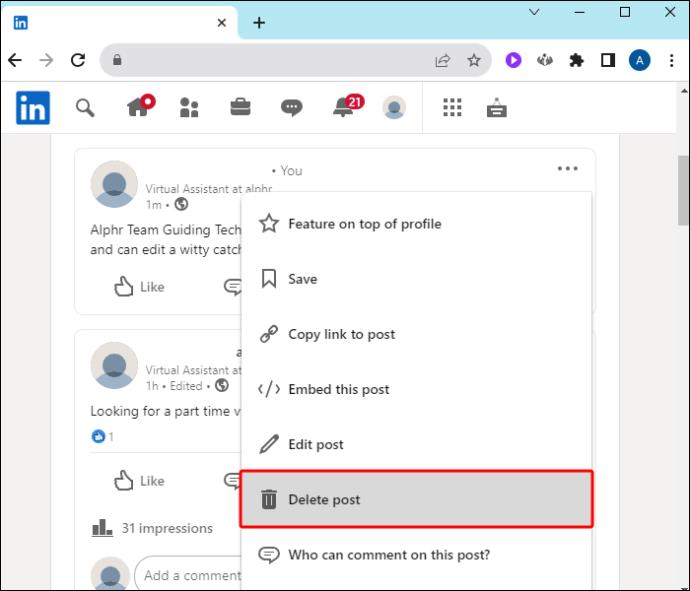 Kako izbrisati objavu s LinkedIna