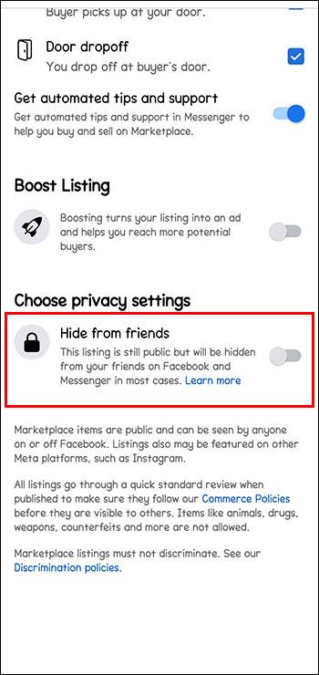 Kako sakriti popise Facebook Marketplacea od prijatelja