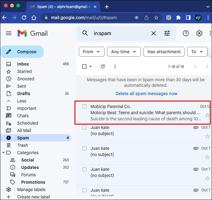 Hvordan stoppe e-poster fra å gå til spam i Gmail