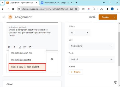 Hvernig á að búa til afrit fyrir hvern nemanda í Google Classroom