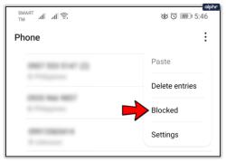 Az összes blokkolt szám megtekintése Androidon