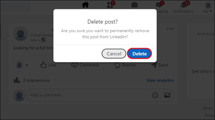 Kako izbrisati objavu s LinkedIna