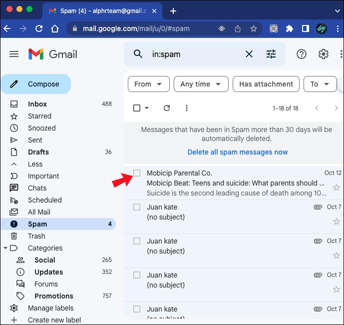 Hvordan stoppe e-poster fra å gå til spam i Gmail