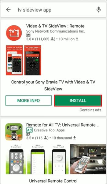 Sony TV Remote app fyrir Android