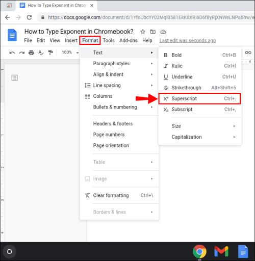 Kā rakstīt eksponentus Chromebook datorā