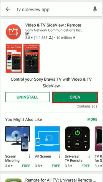 „Sony“ televizoriaus nuotolinio valdymo programa, skirta „Android“.