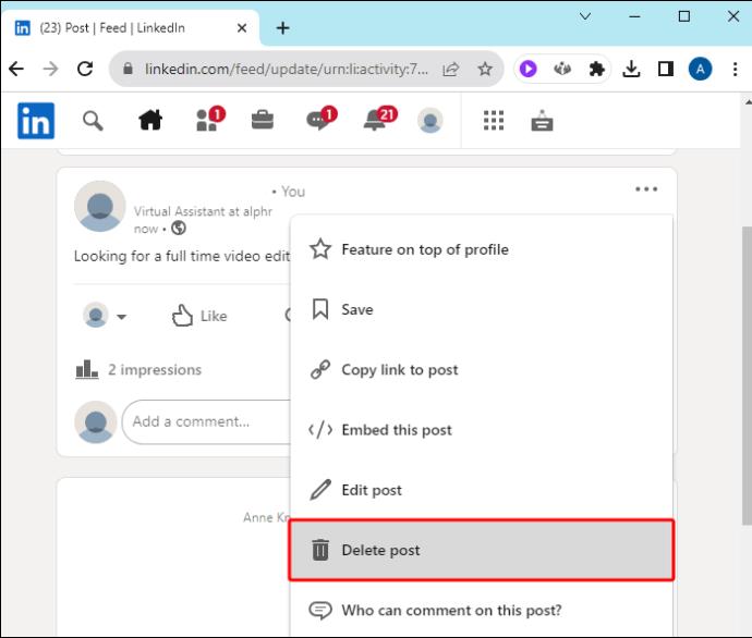 Kako izbrisati objavu s LinkedIna