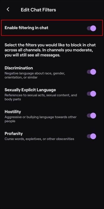 Jak vypnout chatovací filtr na Twitchi