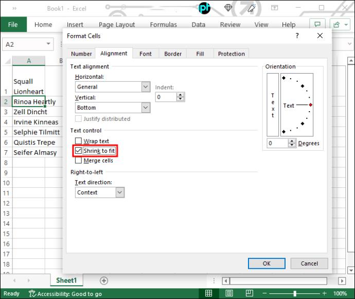 Kaip padaryti, kad tekstas tilptų į „Excel“ langelį