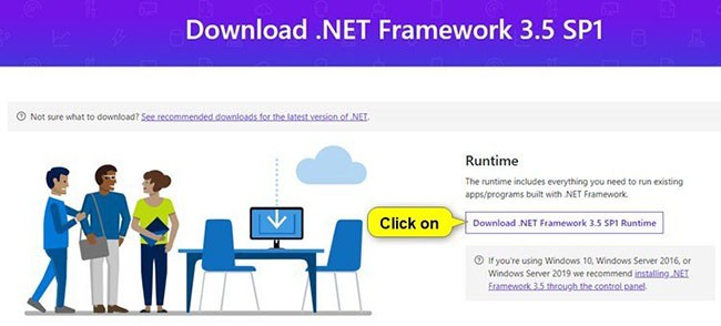 Instruksjoner for installasjon av .NET Framework 3.5 på Windows 10