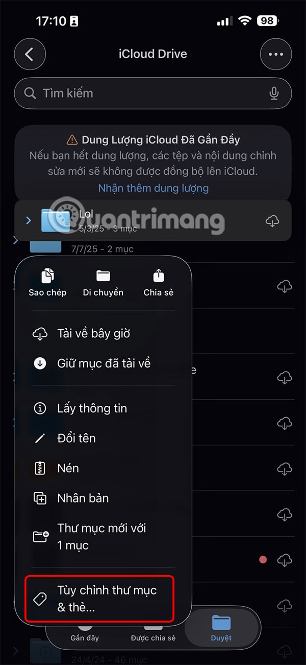 Kaip pakeisti aplanko spalvą „iPhone“ failų programoje