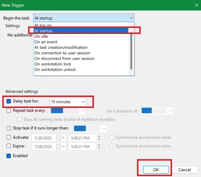 Jak spustit naplánované úlohy se zpožděním ve Windows
