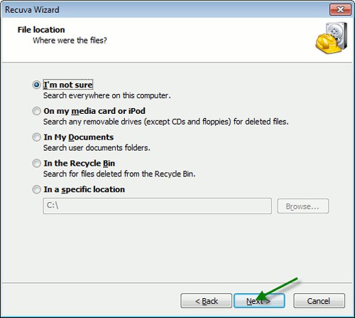 Obnovenie odstránených údajov pomocou Recuva Portable v systéme Windows 7