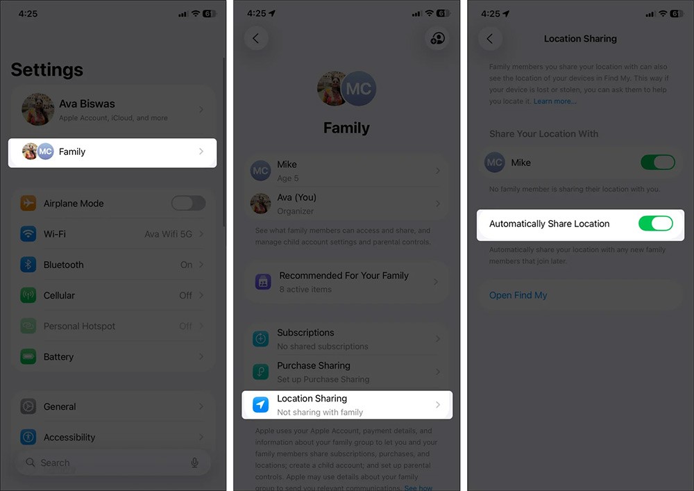 Kā koplietot atrašanās vietu iPhone lietotnē Family Sharing