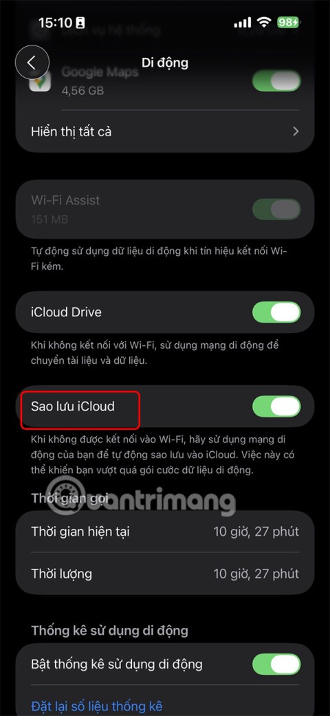 Hướng dẫn bật sao lưu iCloud qua dữ liệu di động Hướng dẫn bật sao lưu iCloud qua dữ liệu di động