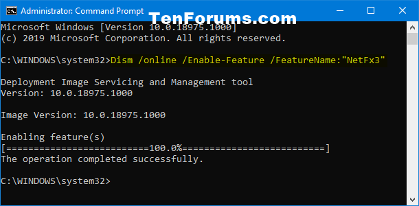 Instruksjoner for installasjon av .NET Framework 3.5 på Windows 10