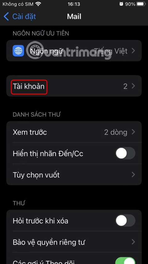Instruksjoner for å logge ut av Mail på iPhone