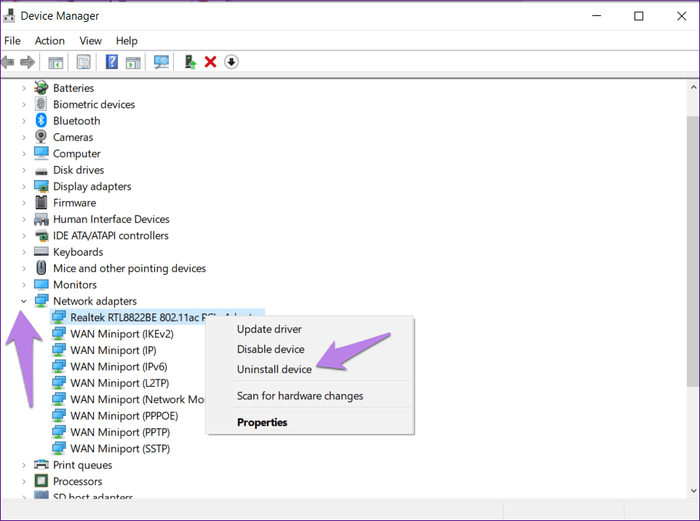 Kaip ištaisyti tinklo adapterio nerasto klaidą sistemoje „Windows 10“
