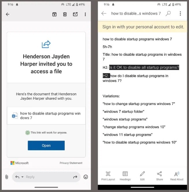 Sådan åbner du delte filer på Android uden en Microsoft-konto