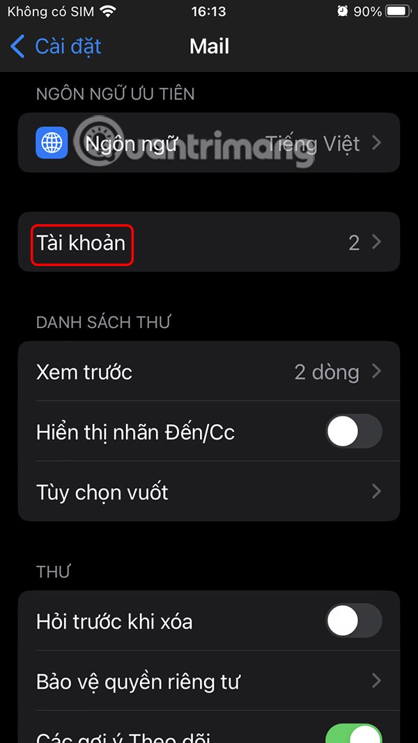Instruksjoner for å logge ut av Mail på iPhone
