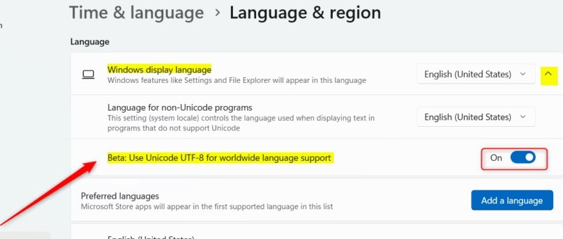 Kako omogućiti Unicode UTF-8 u sustavu Windows 11