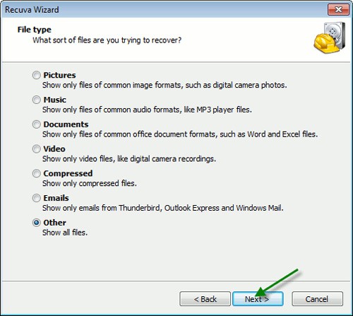 Obnovenie odstránených údajov pomocou Recuva Portable v systéme Windows 7