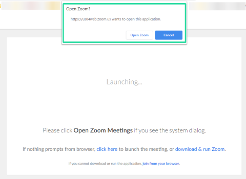 How to force Zoom Meeting on web browser and block Open Zoom app dialog