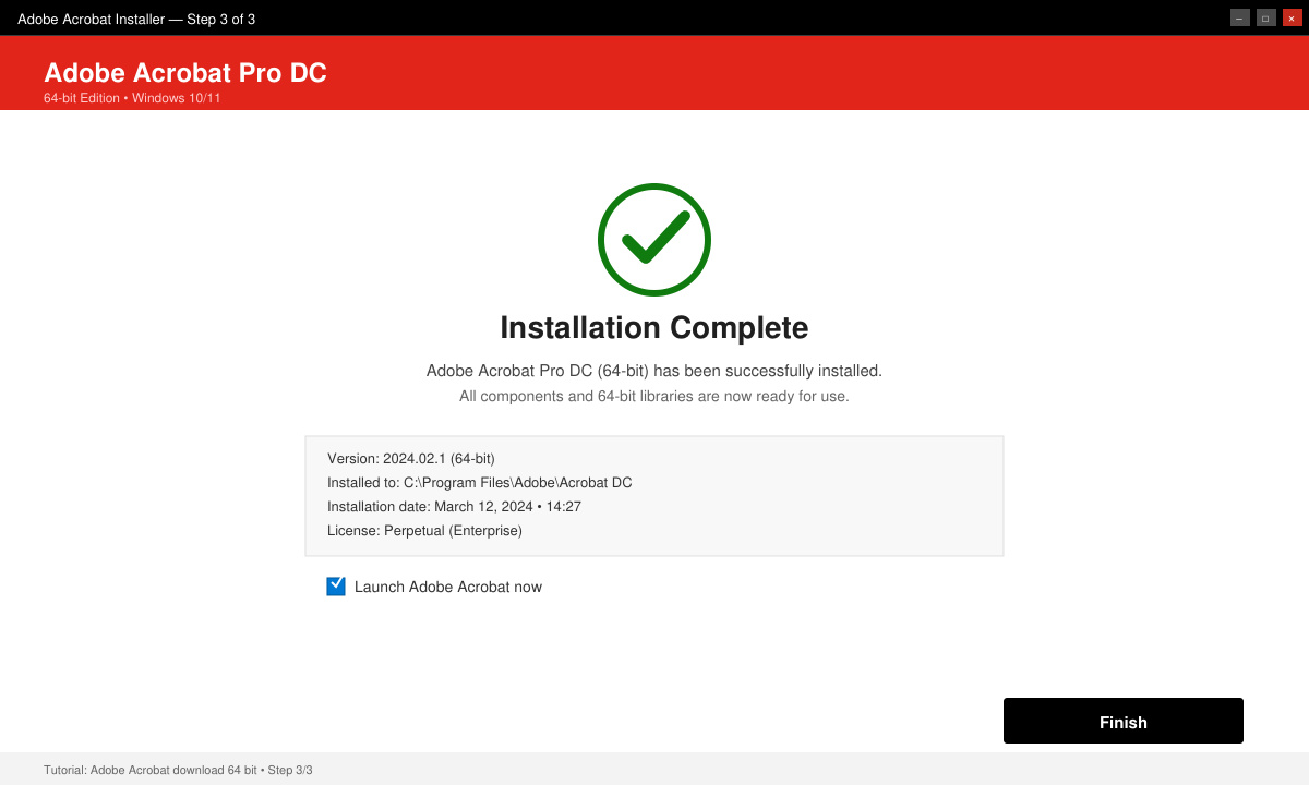 Final installed Adobe Acrobat running on Windows 64-bit