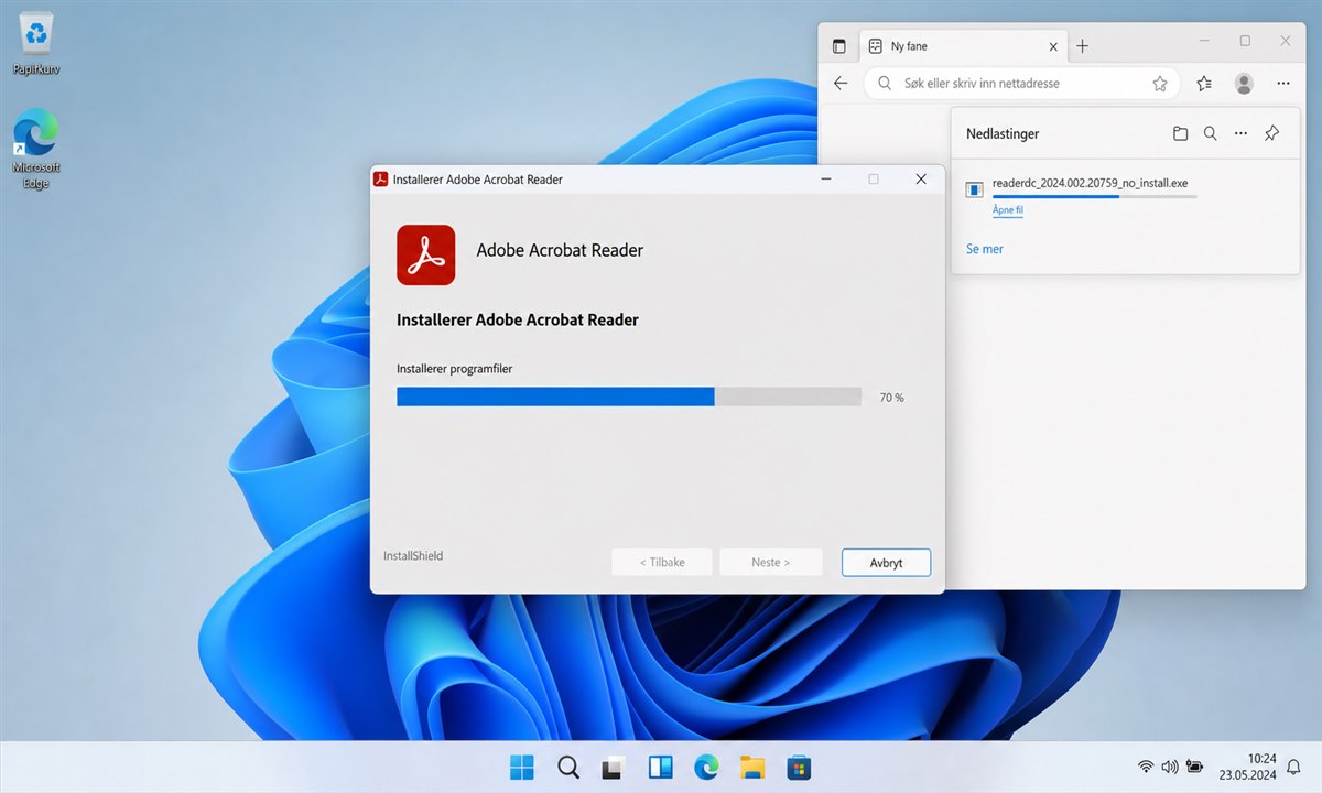 Kjøre installasjonsfil for Adobe Acrobat Reader