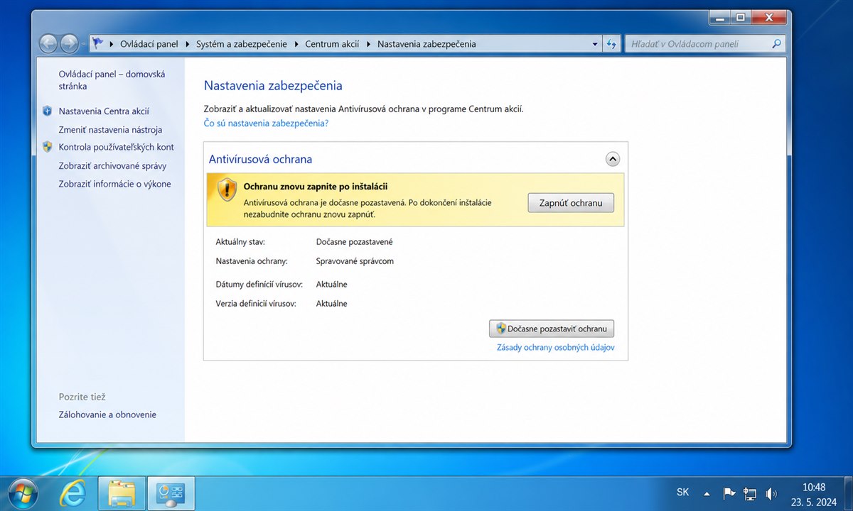 Vypnutie antivírusu pred inštaláciou Adobe na Windows 7