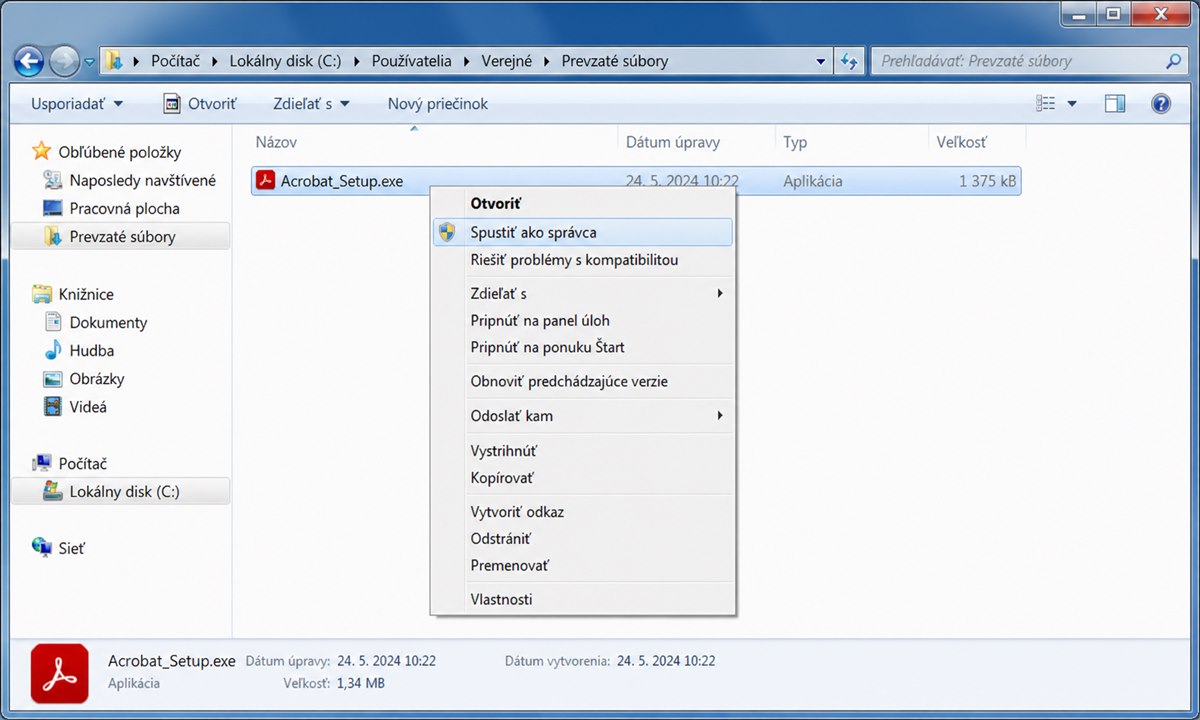 Kontextové menu Spustiť ako správca na Windows 7