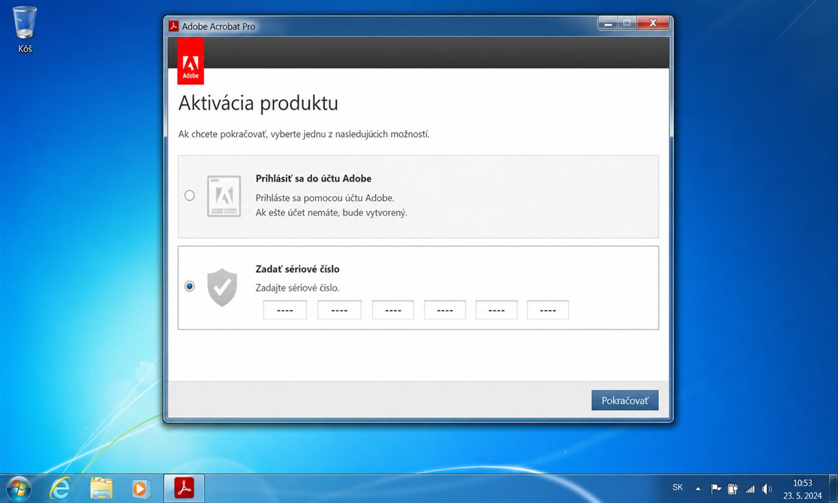Aktivácia Adobe Acrobat Pro na Windows 7