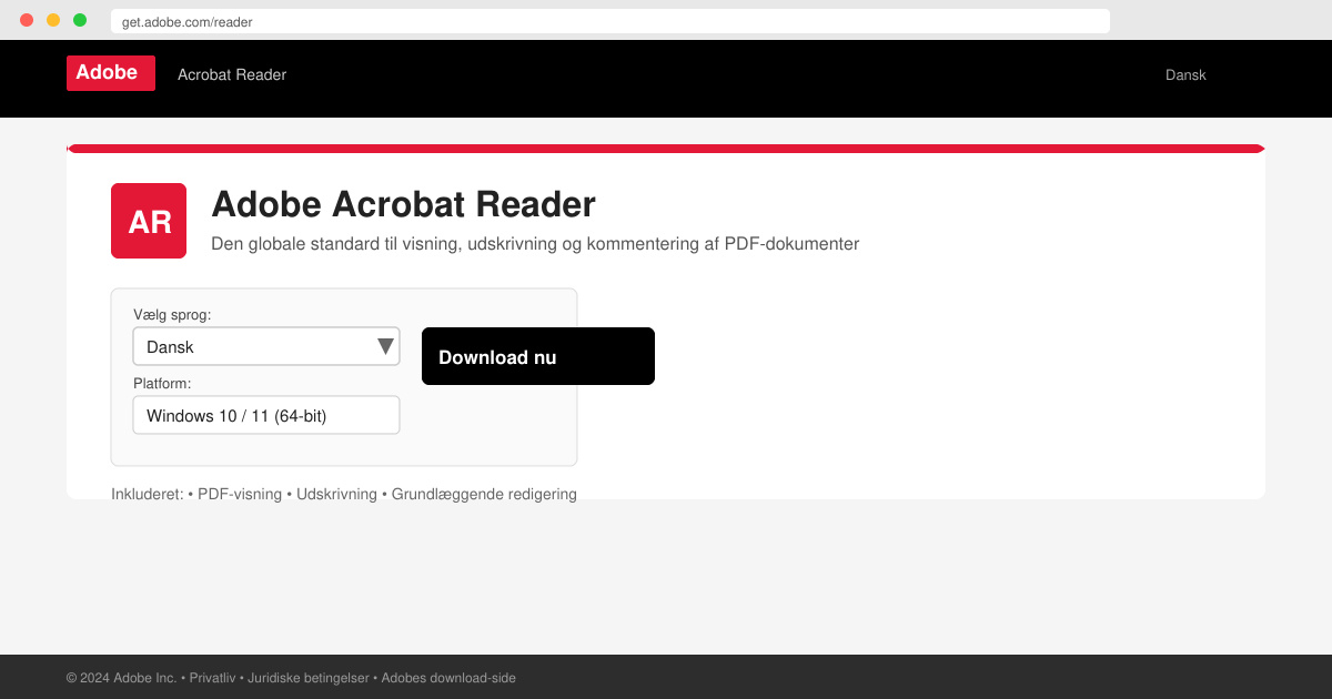 Adobe reader dansk download