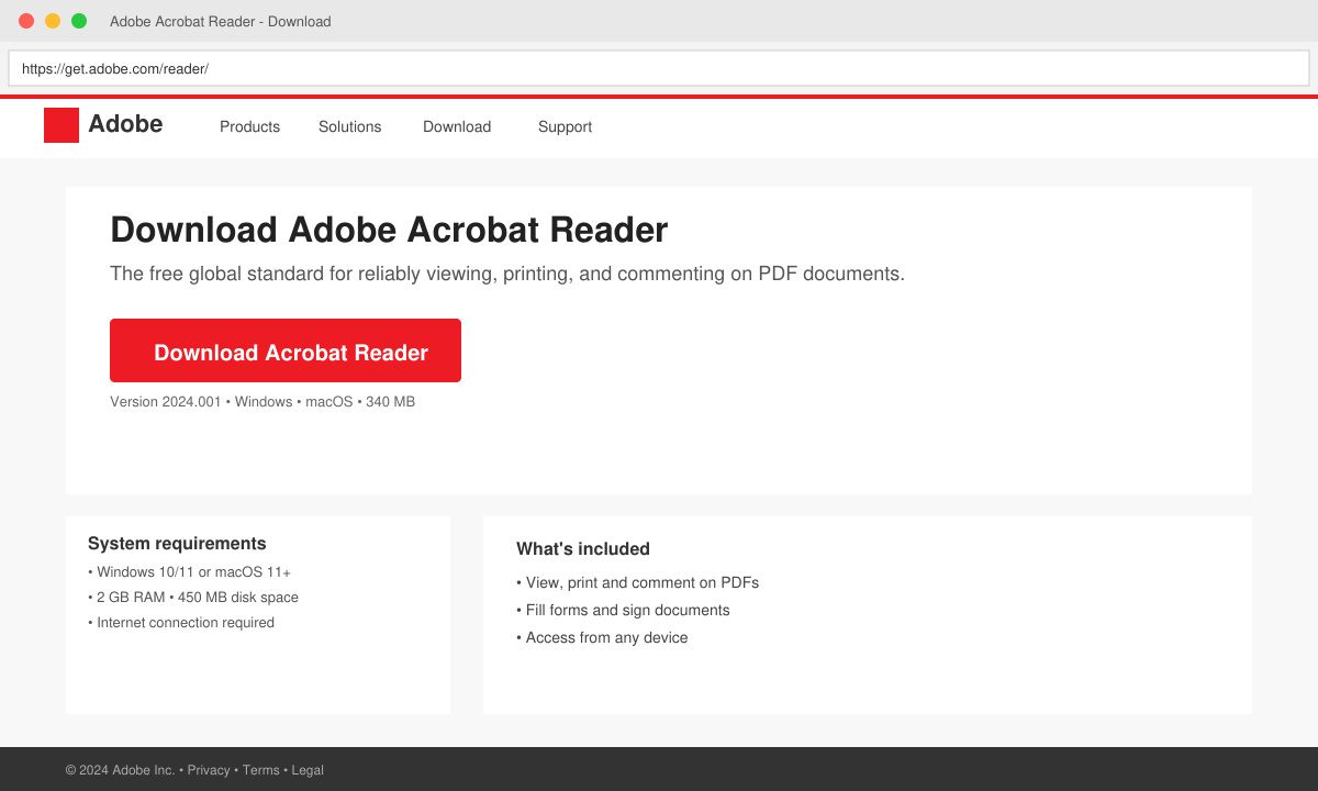 Adobe Reader virallinen lataussivu get.adobe.com