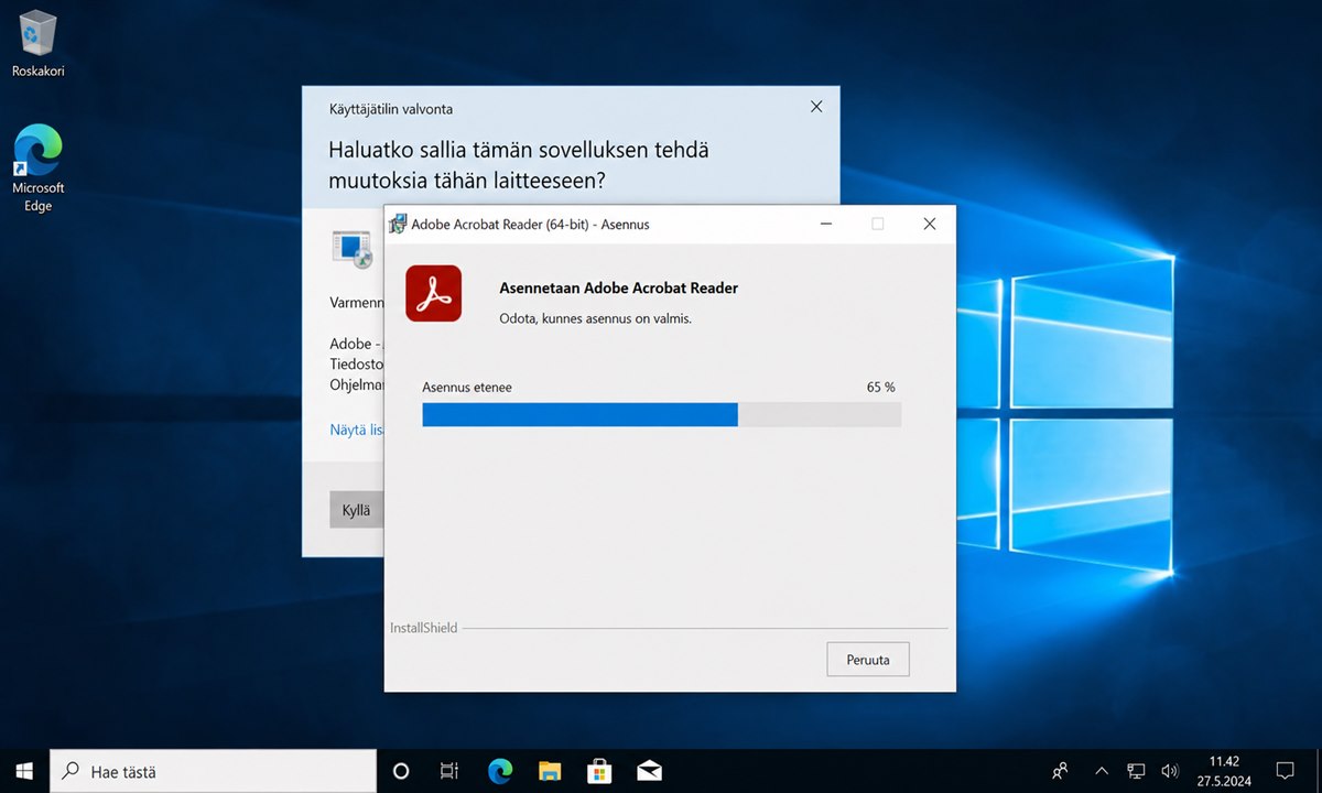 Adobe Reader asennusohjelma käynnissä Windowsissa