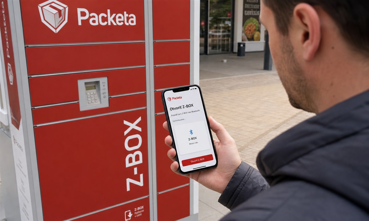 Zákazník zadáva kód na dotykovom displeji Packeta Boxu