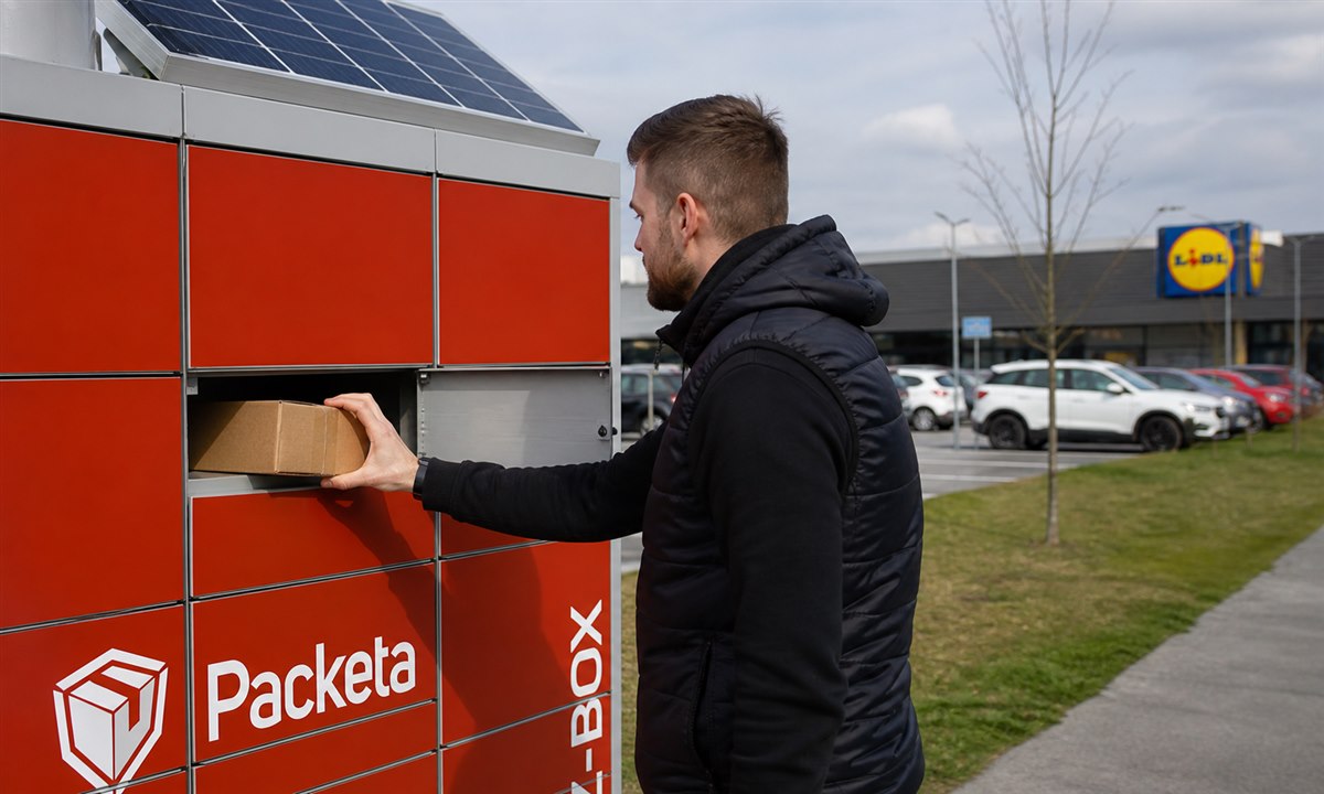 Otvorená priehradka Packeta Boxu s balíkom