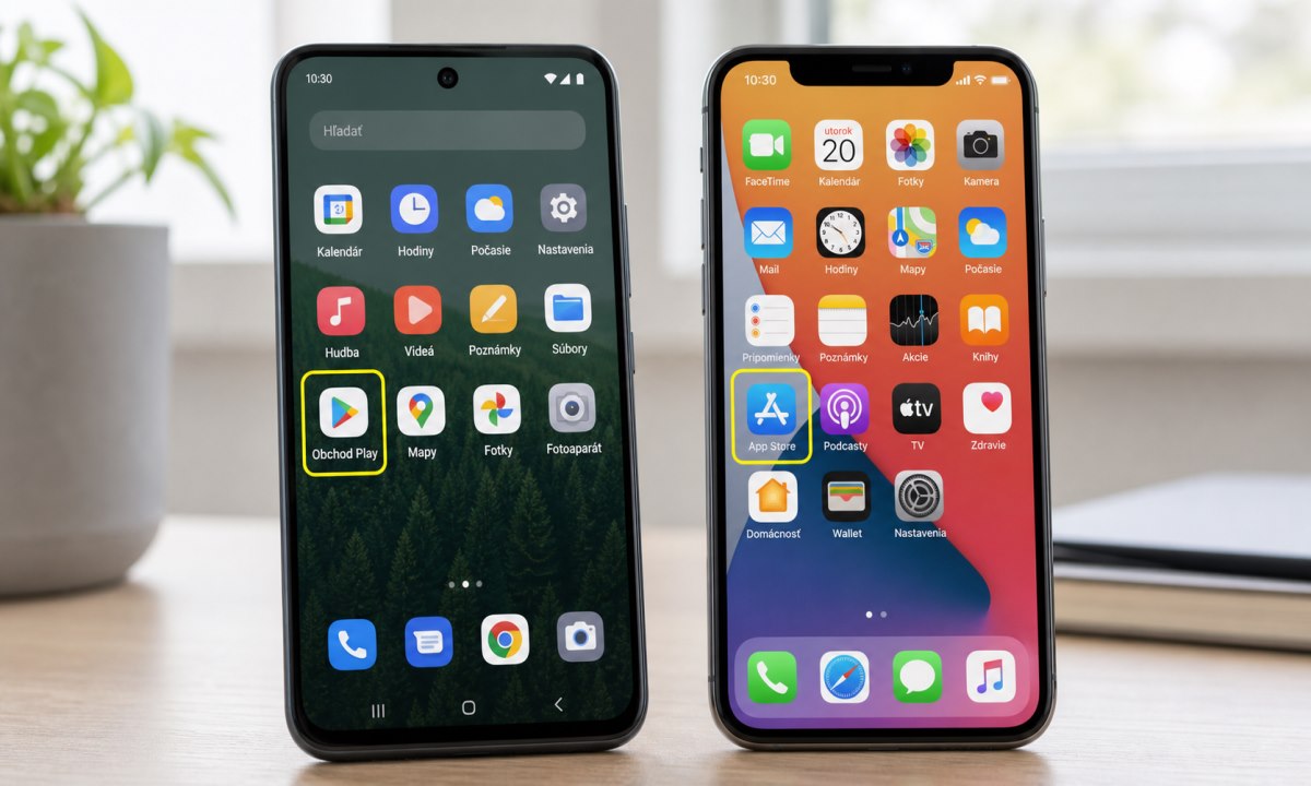 Google Play a App Store ikony na mobile
