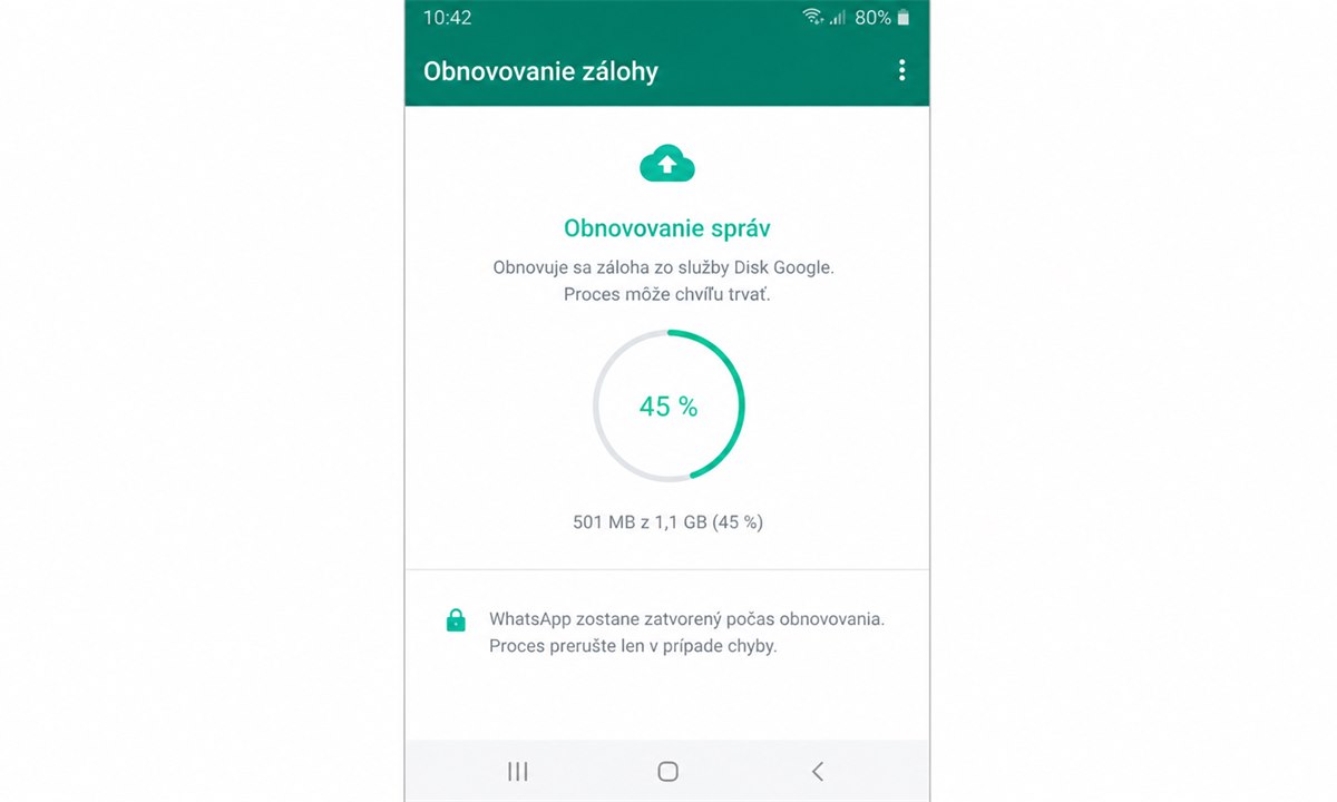 Výsledok postupu pre Ako obnovit spravy na WhatsApp