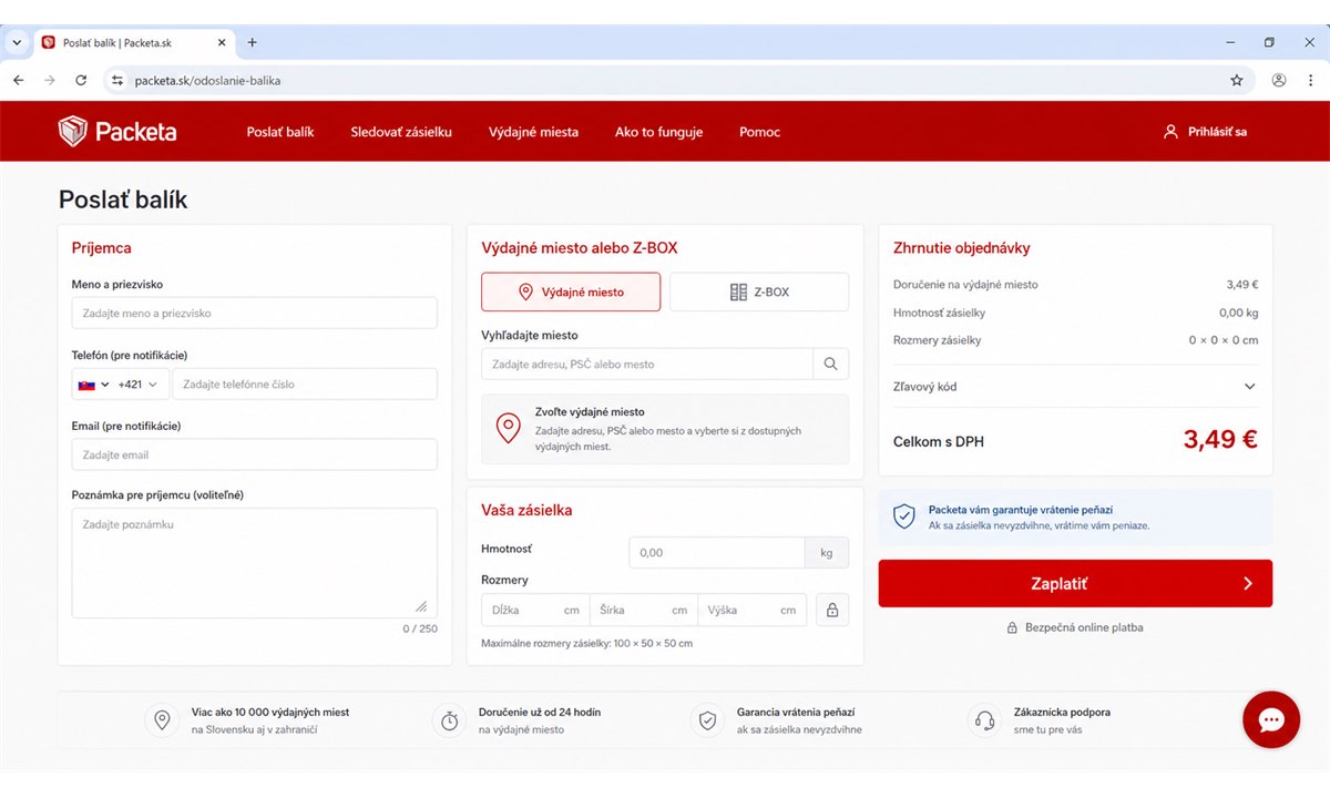 Vytvorenie objednávky na stránke Packeta.sk