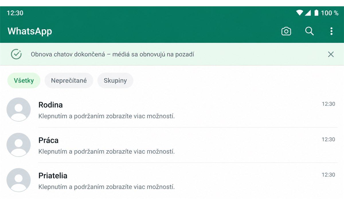 Obnovené WhatsApp správy v novom telefóne