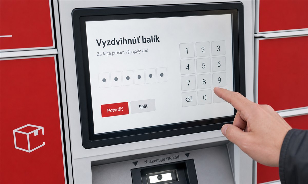 Zadávanie vyzdvihávacieho kódu na dotykovom displeji Packeta boxu