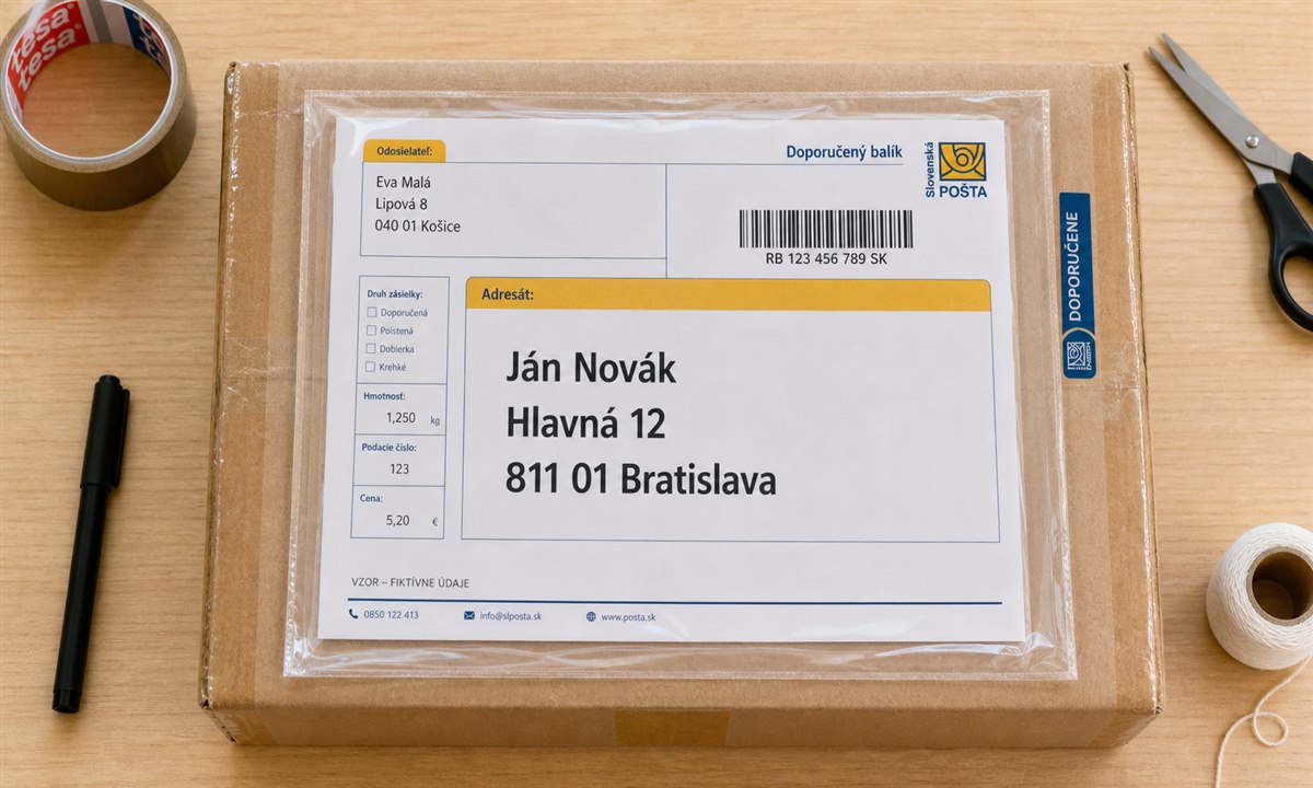 Správne adresovanie balíka Slovenská pošta s adresou odosielateľa a príjemcu