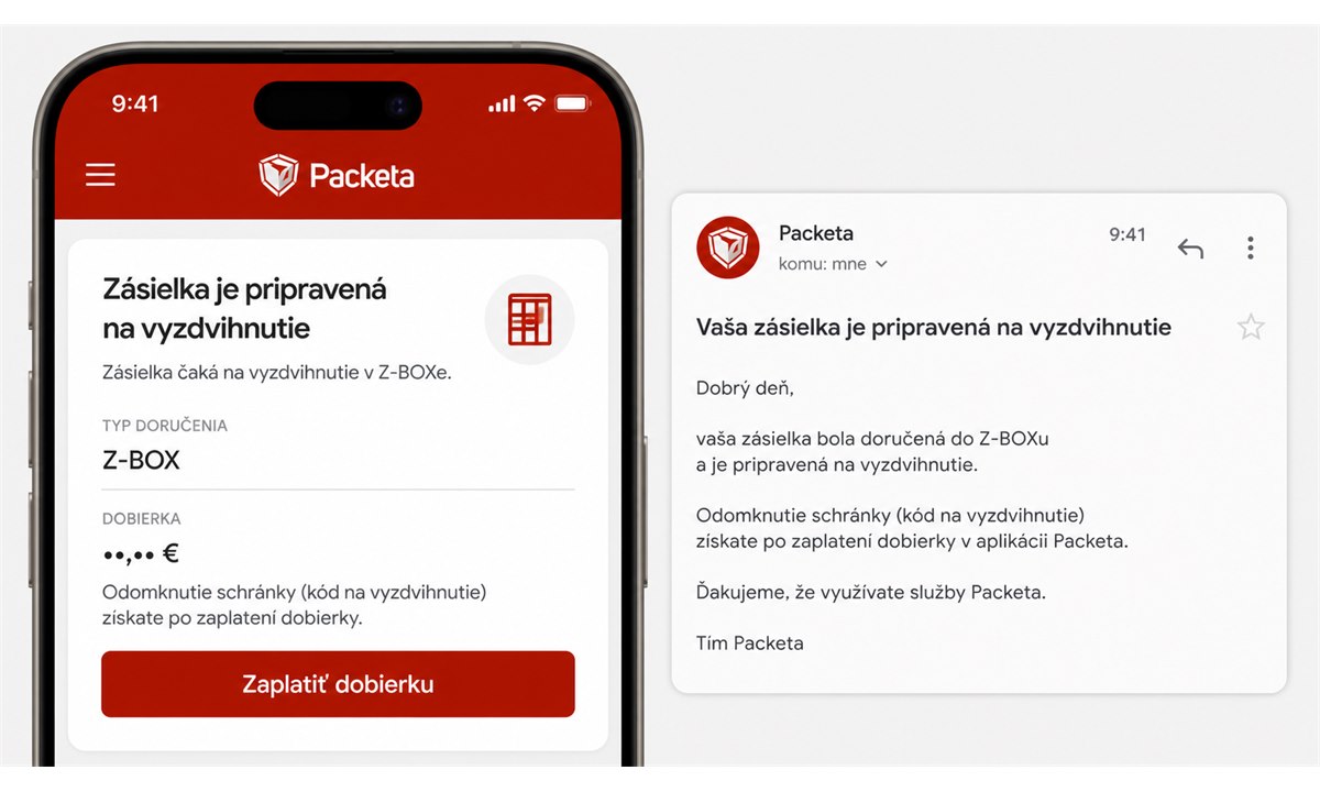 SMS notifikácia o zásielke Packeta s kódom na vyzdvihnutie