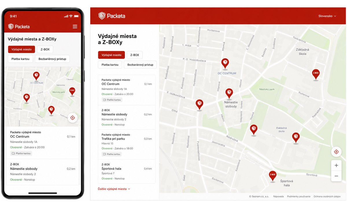 Mapa výdajných miest Packeta na Slovensku