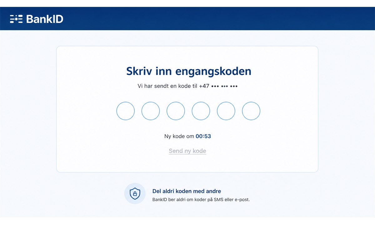 Skriv inn engangskode fra SMS for BankID aktivering