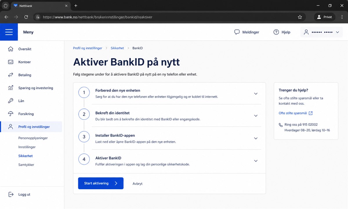 Aktivere BankID på mobil på nytt