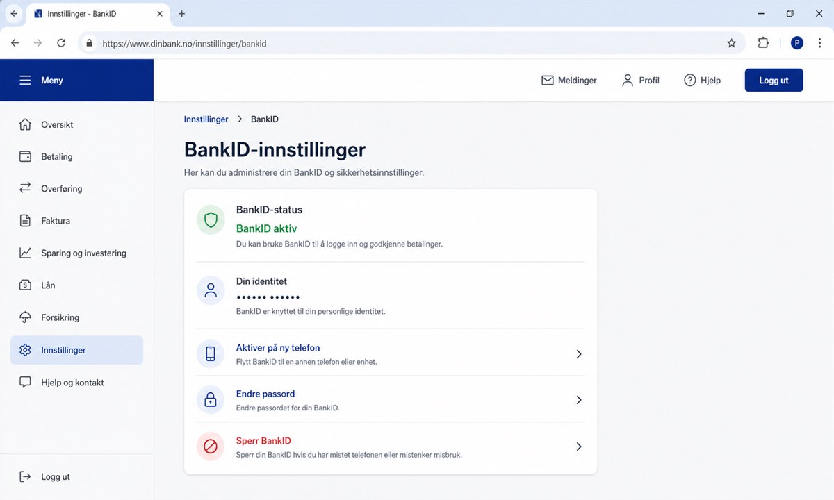 BankID-innstillinger i nettbanken